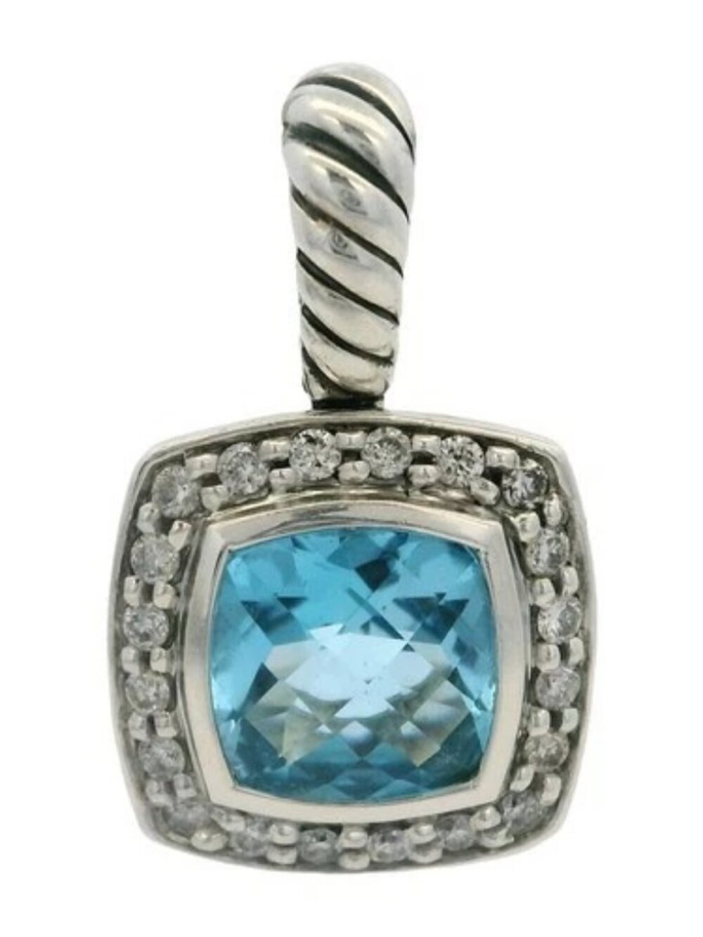 David Yurman Solid 925 Sterling Silver Topaz and Diamond 12mm Albion Pendant